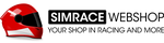 Red helmet logo with 'Simrace Webshop' text on a transparent background